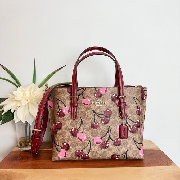 NWT‎ Coach Mollie Tote Bag 25 In Signature Canvas With Cherry Print - Picture 1 of 8
